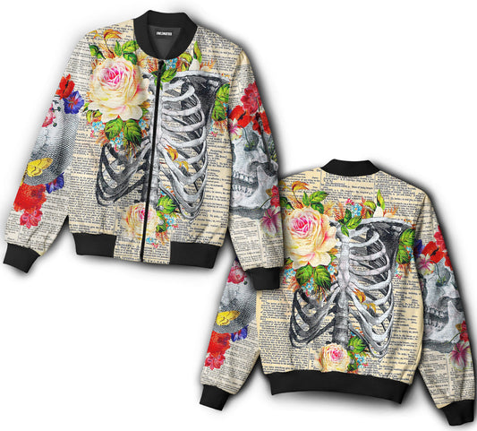 Skull and flowers all my love - Bomber jacket - BOMJ06TNH080921-Owls Matrix