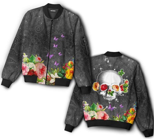Skull amazing with butterfly - Bomber jacket - BOMJ07TNH040921-Owls Matrix