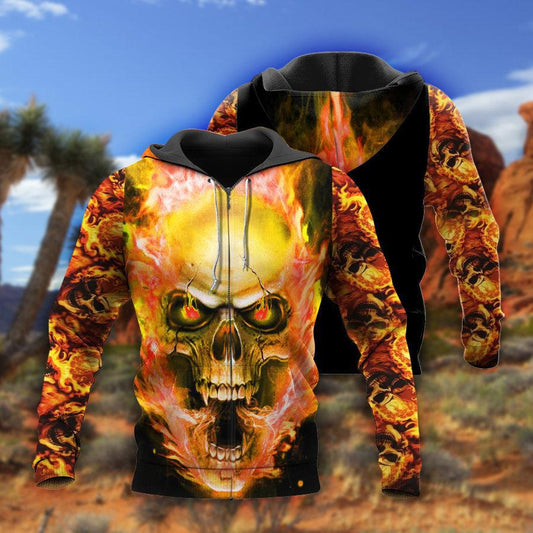 Skull Fire Hoodie For Gothic Streetwear Night Events And Bold Everyday Style