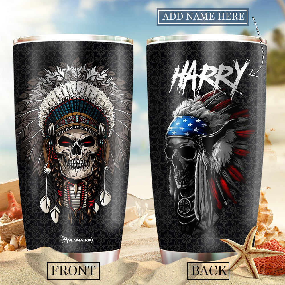 Native American Skull Man Personalized 20 Oz Tumbler For Coffee Travel And Daily Drinks
