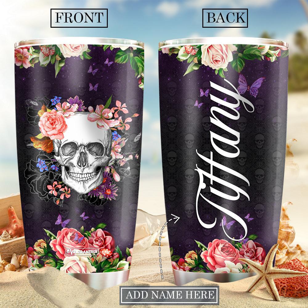 Skull Love Floral Personalized 20 Oz Tumbler For Coffee Travel And Daily Drinks