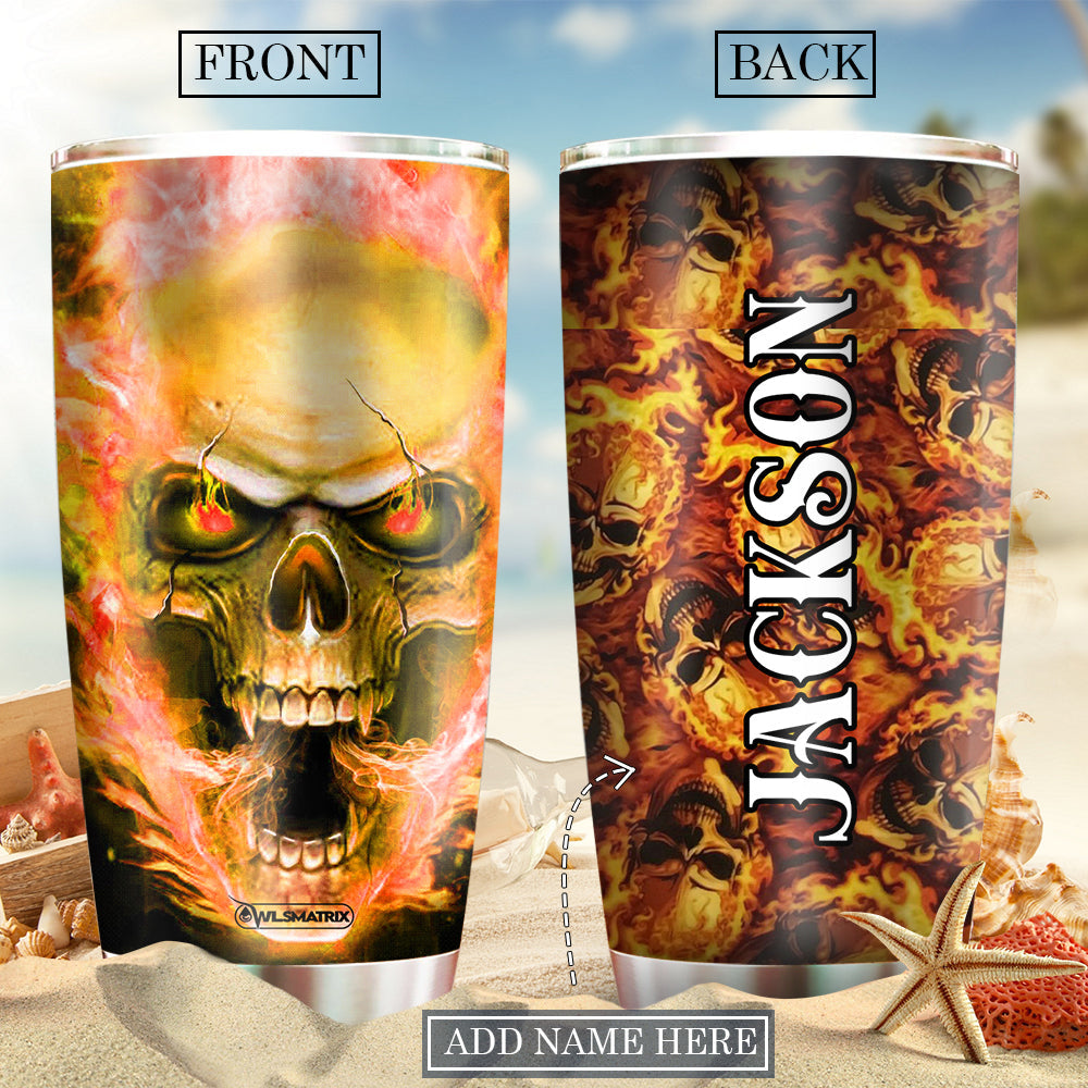Skull Hot Fire Personalized 20 Oz Tumbler For Coffee Travel And Daily Drinks
