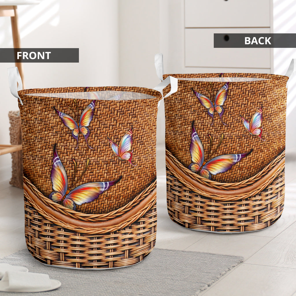 Butterfly Brown Rattan Style Laundry Basket For Bathroom Bedroom Storage