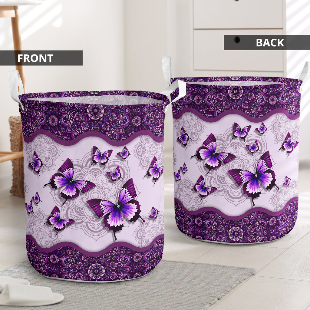 Butterfly Purple Mandala Laundry Basket For Bathroom Bedroom Storage