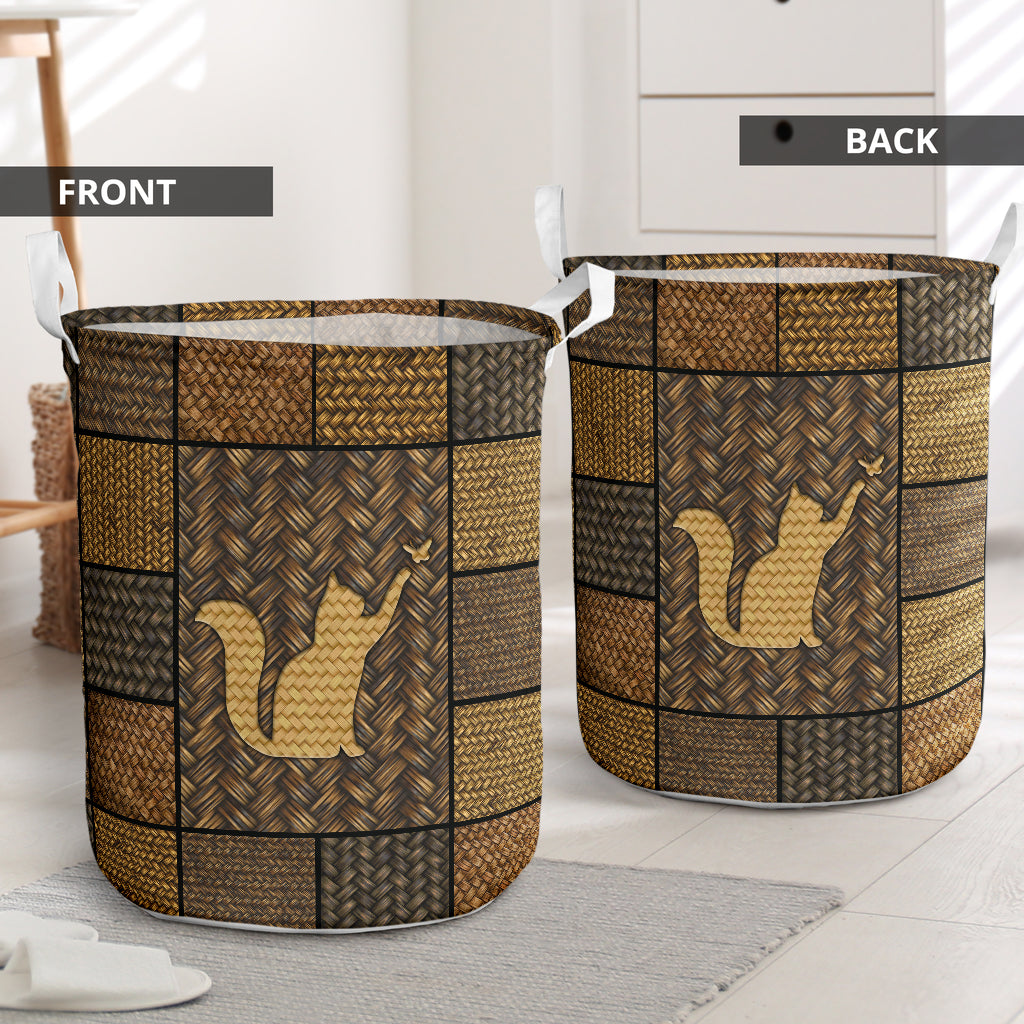 A Cute Cat Ratan Vintage Style Laundry Basket For Bathroom Bedroom Storage