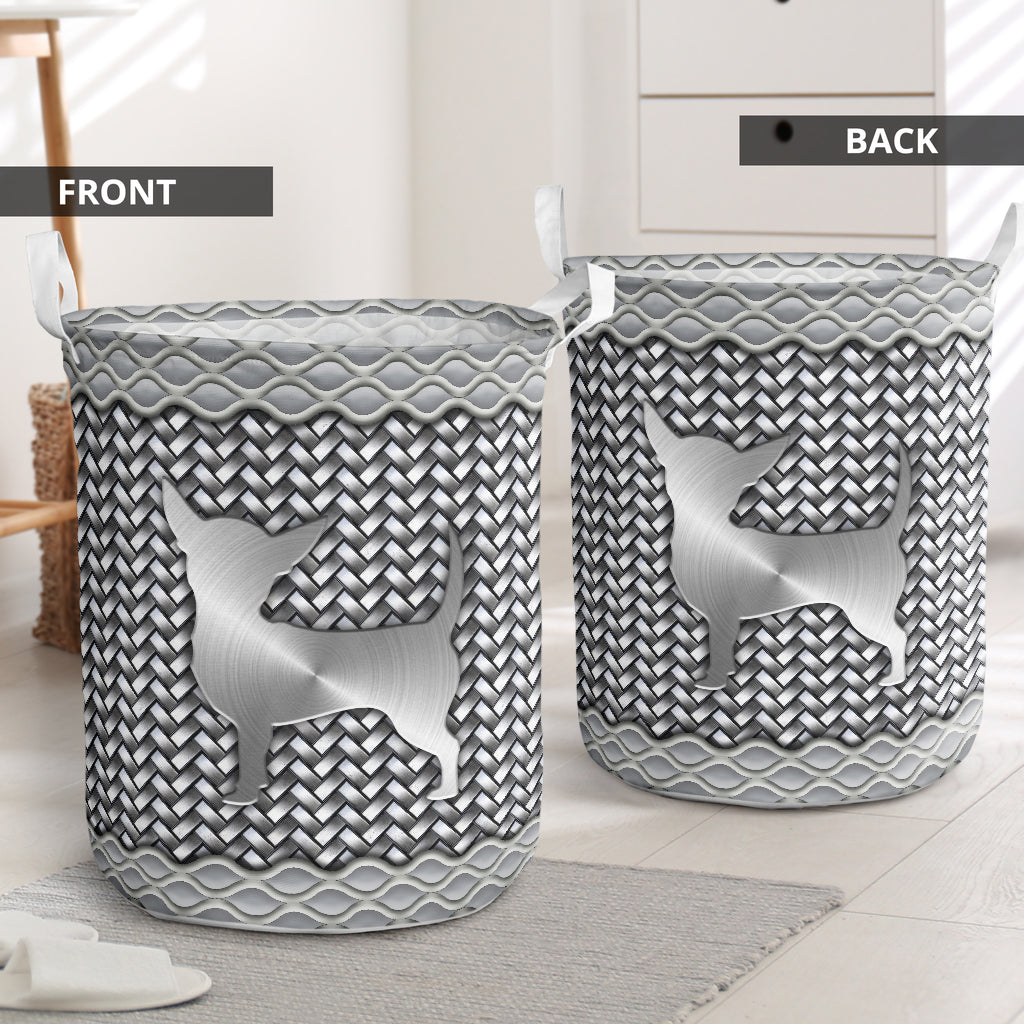 Chihuahua Silver Wicker Laundry Basket For Bathroom Bedroom Storage