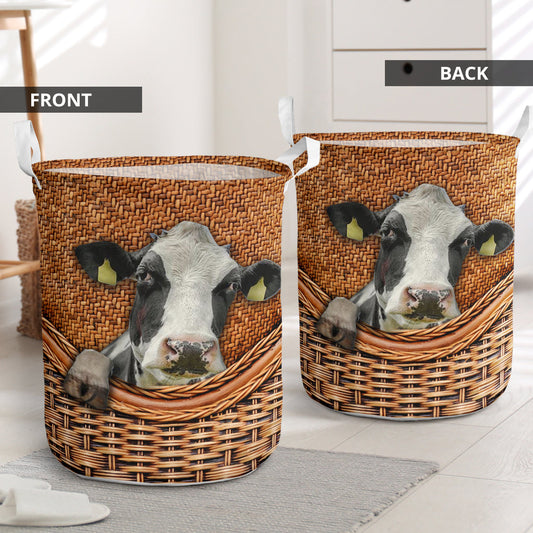 Cute Cow Brown Rattan Laundry Basket For Bathroom Bedroom Storage