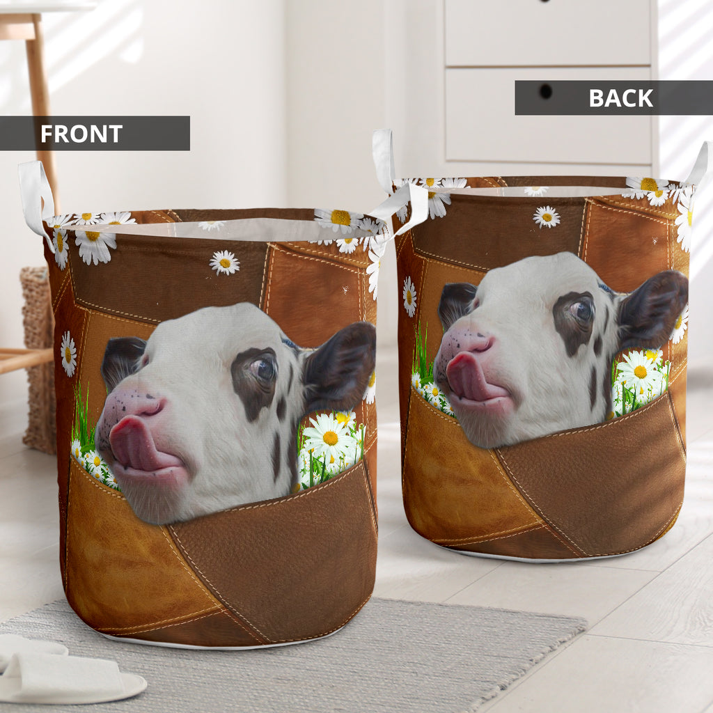 White Cow Daisy Laundry Basket For Bathroom Bedroom Storage