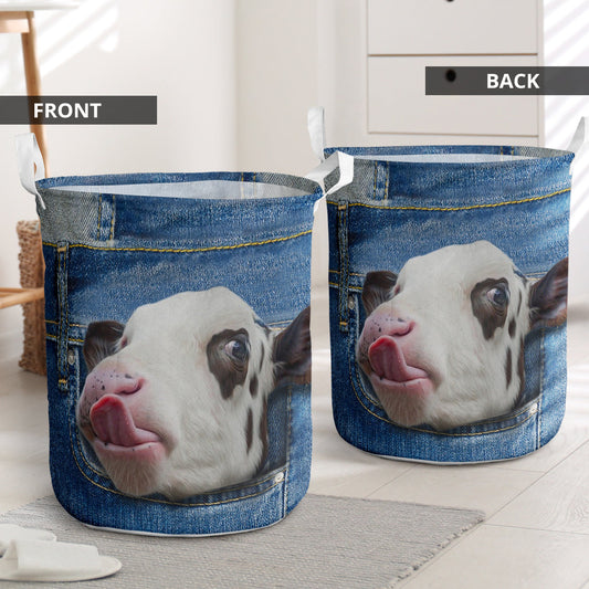 White Cow Denim Laundry Basket For Bathroom Bedroom Storage
