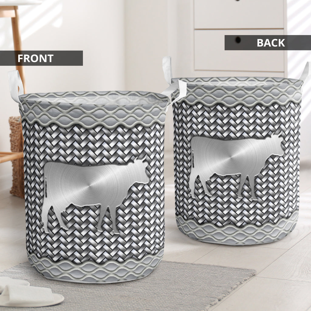 Cow Silver Wicker Laundry Basket For Bathroom Bedroom Storage