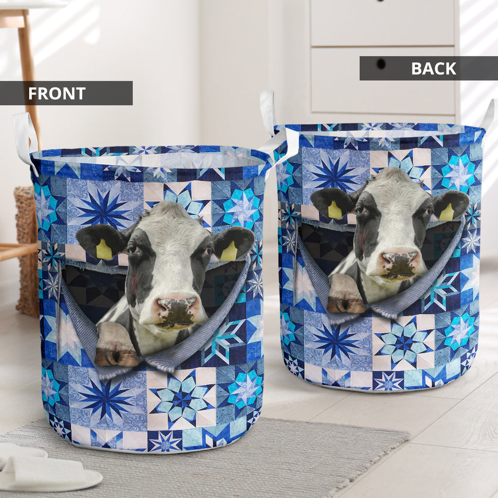Cow Winter Star Laundry Basket For Bathroom Bedroom Storage