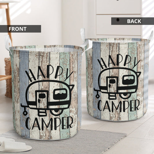 Camping Van Vintage Wooden Laundry Basket For Bathroom Bedroom Storage