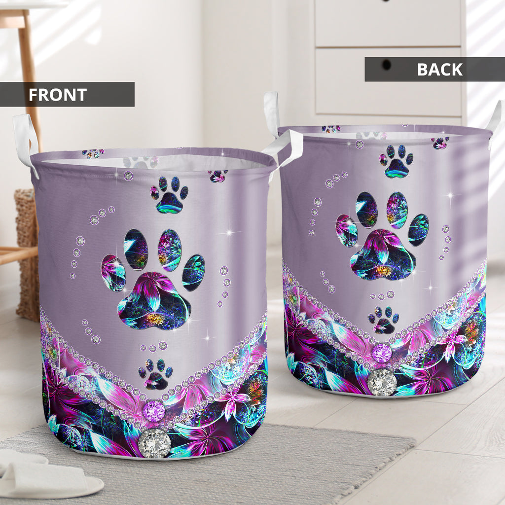 Cute Dog Paw Night Garden Fractal Laundry Basket For Bathroom Bedroom Storage