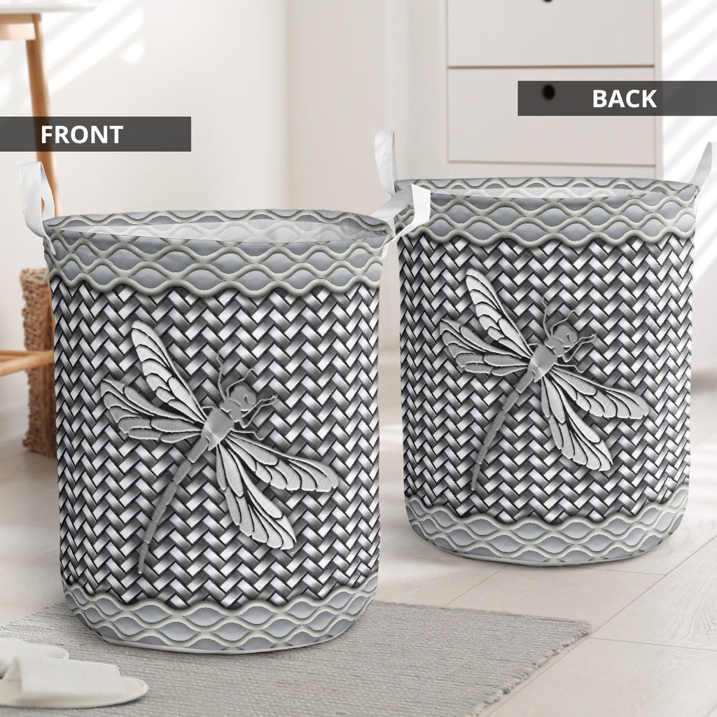 Dragonfly Silver Wicker Laundry Basket For Bathroom Bedroom Storage