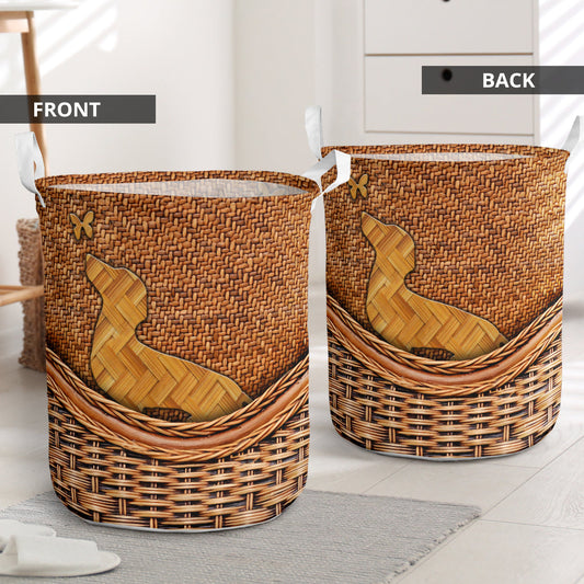 Dachshund Brown Rattan Laundry Basket For Bathroom Bedroom Storage
