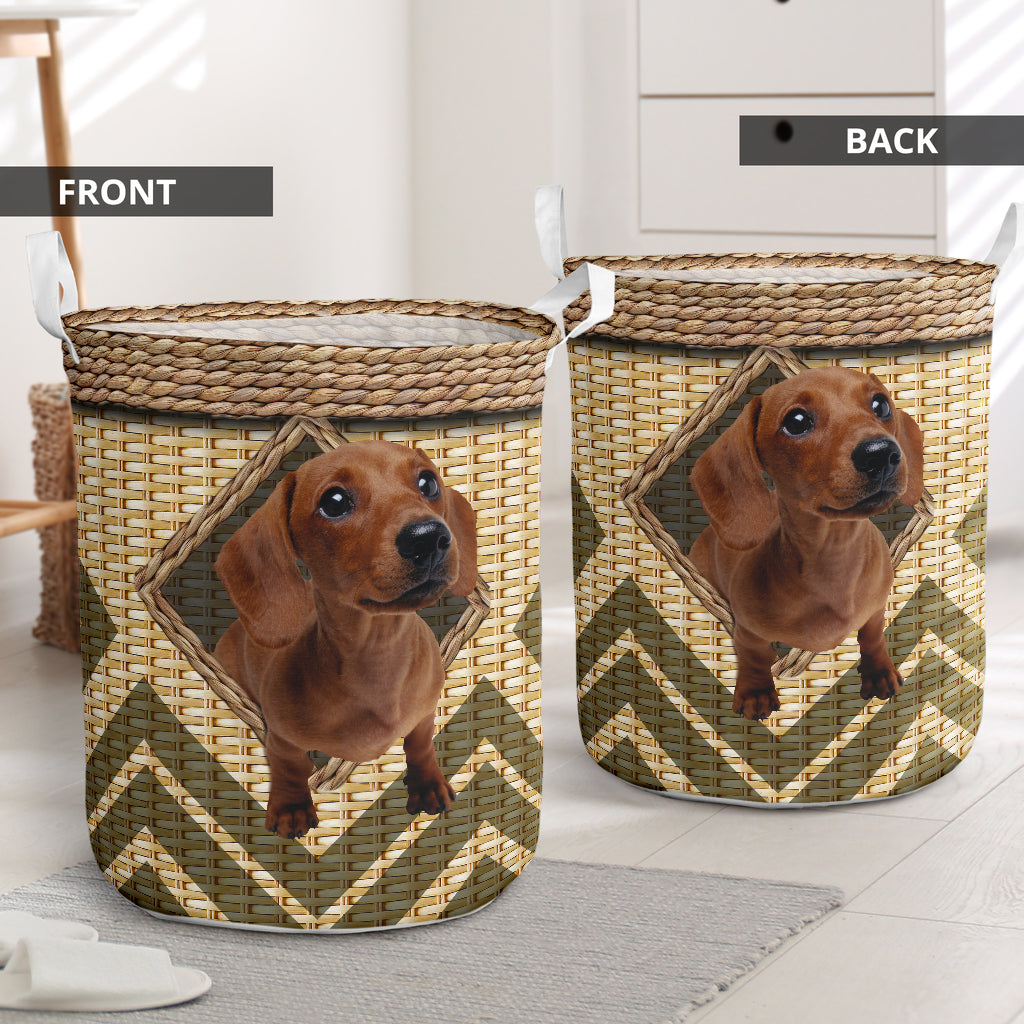 Dachshund Lozenge Ratan Laundry Basket For Bathroom Bedroom Storage