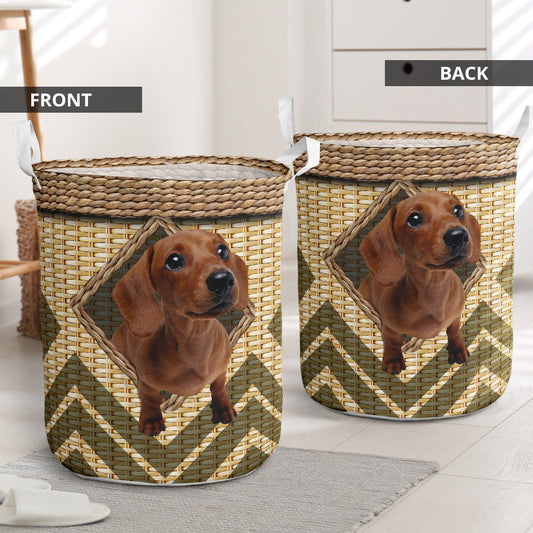 Dachshund Lozenge Ratan Laundry Basket For Bathroom Bedroom Storage