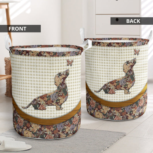A Dachshund Vintage Gold Laundry Basket For Bathroom Bedroom Storage