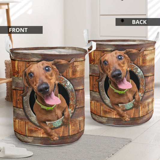 Amazing Dachshund Wooden Rustic Laundry Basket For Bathroom Bedroom Storage