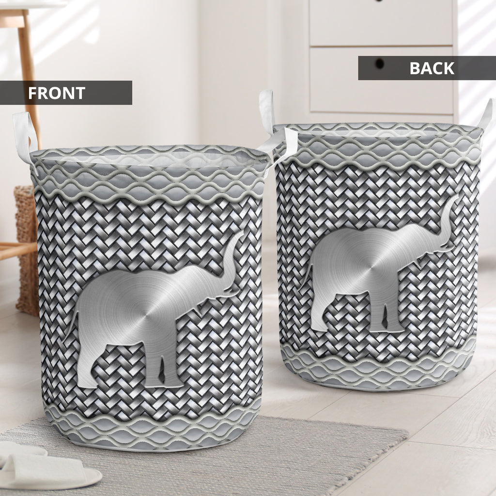 Elephant Silver Wicker Laundry Basket For Bathroom Bedroom Storage