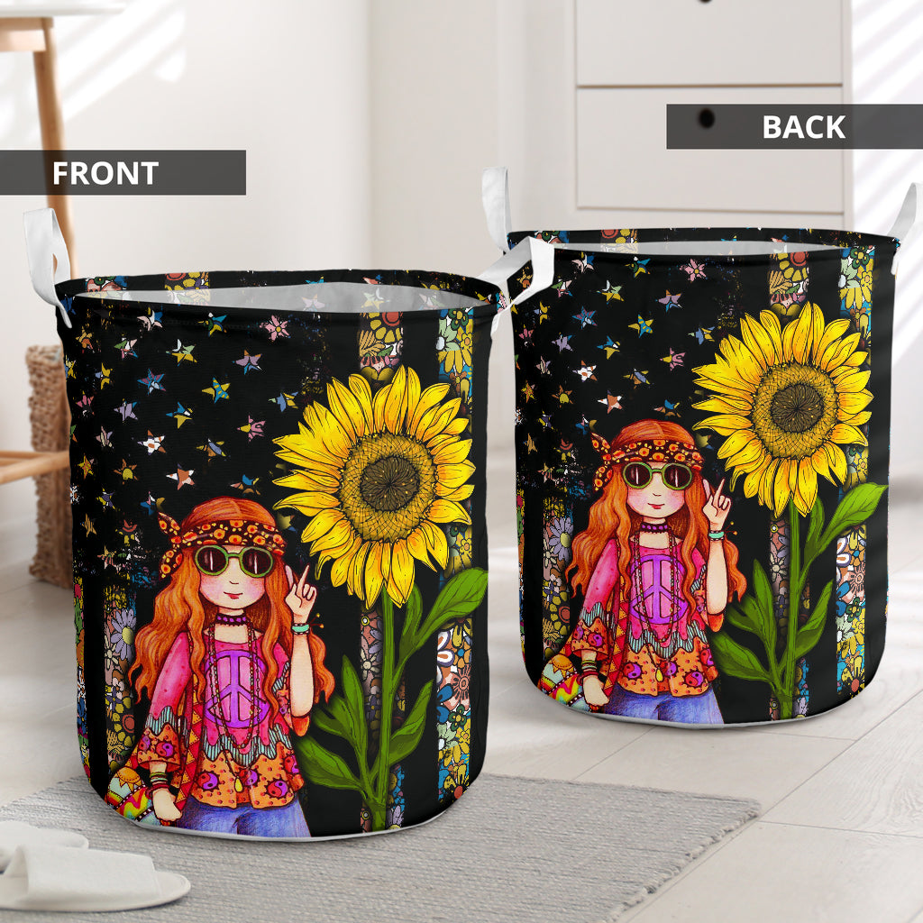 Cute Hippie Girl Laundry Basket For Bathroom Bedroom Storage