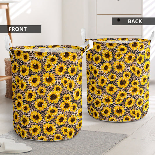 Hippie Leopard Sunflower Laundry Basket For Bathroom Bedroom Storage