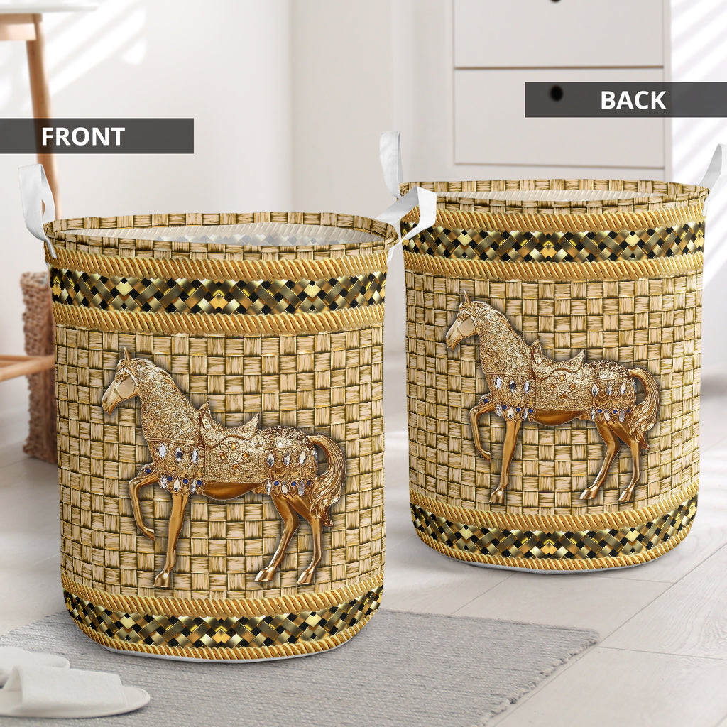 Horse Rose Gold Laundry Basket For Bathroom Bedroom Storage