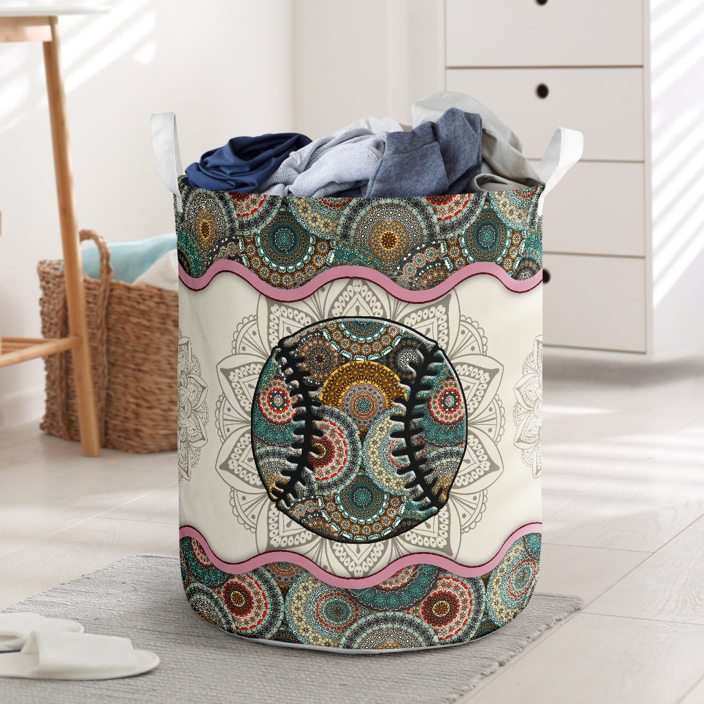 Softball Mandala Laundry Basket For Bathroom Bedroom Storage