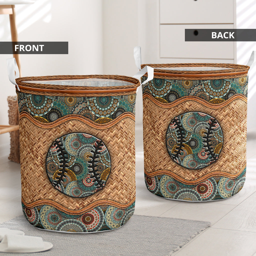 Softball Wicker Mandala Laundry Basket For Bathroom Bedroom Storage