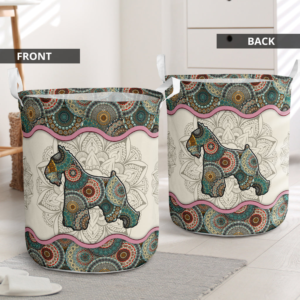 Schnauzer Dog Mandala Laundry Basket For Bathroom Bedroom Storage