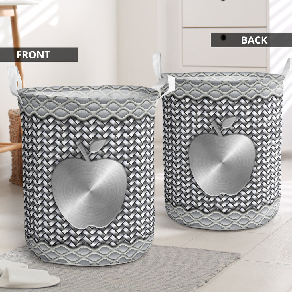 Silver Apple Teacher Wicker Laundry Basket For Bathroom Bedroom Storage