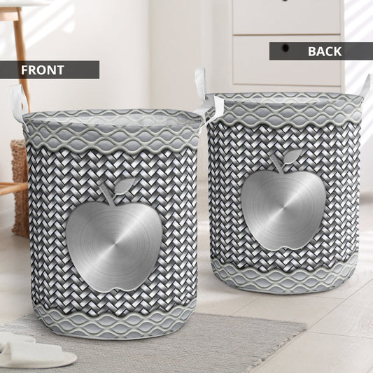 Silver Apple Teacher Wicker Laundry Basket For Bathroom Bedroom Storage