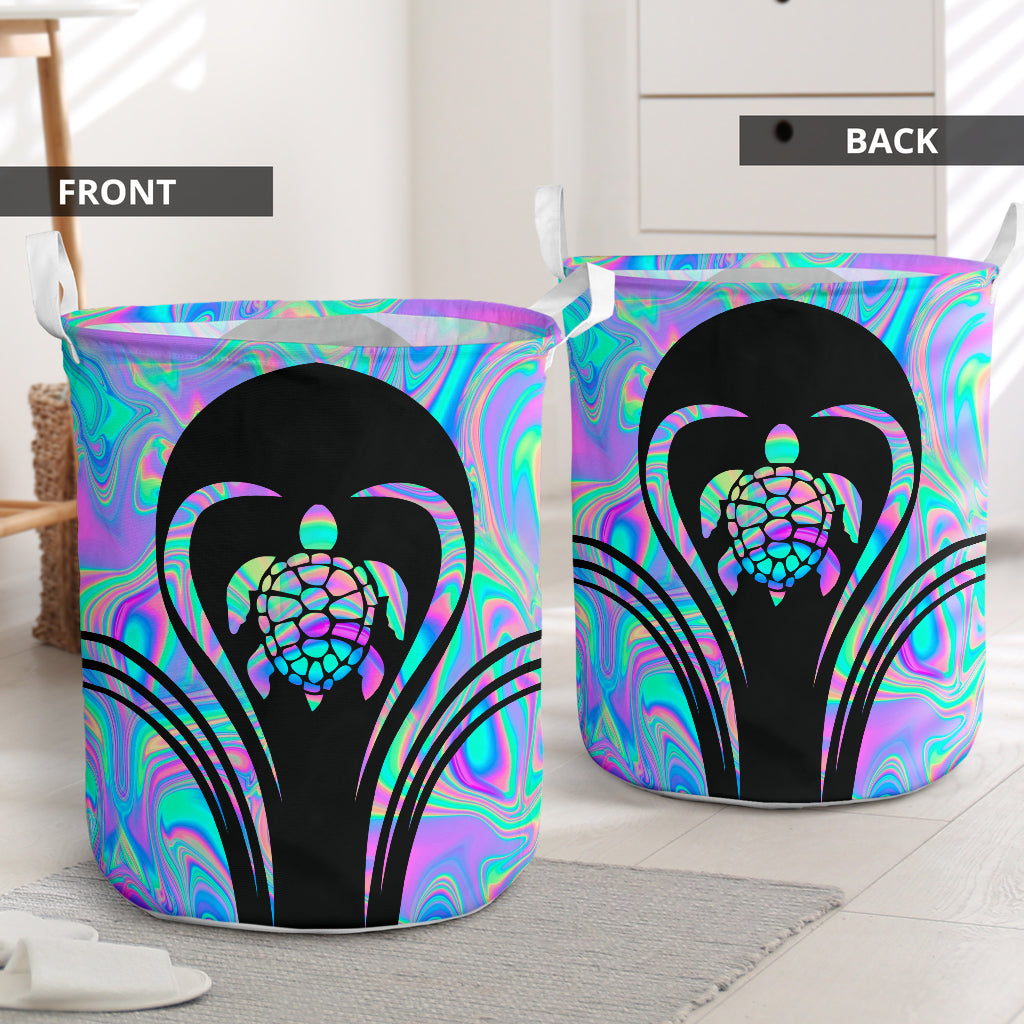Turtle Heart Holo Laundry Basket For Bathroom Bedroom Storage
