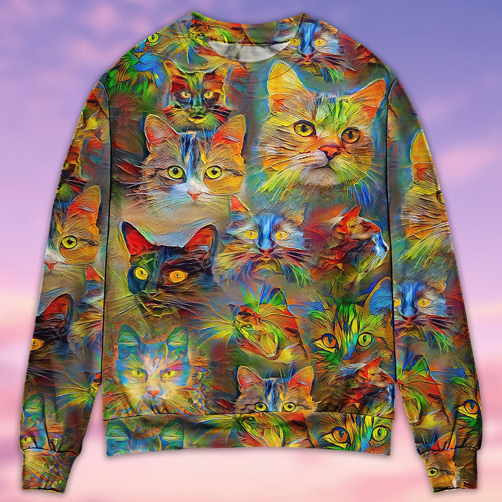 Colorful Cat Painting Sweater For Outdoor Activities Weekend Trips And Relaxed Everyday Outfits