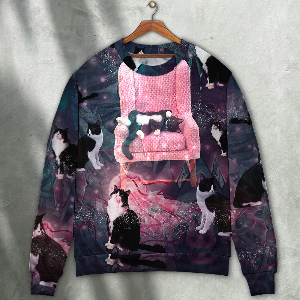 Cat On Pink Chair Sweater For Nature Inspired Fashion Events And Relaxed Everyday Comfort