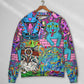 Hippie Cat Colorful World Sweater For Festival Adventures Vacations And Relaxed Daily Styling