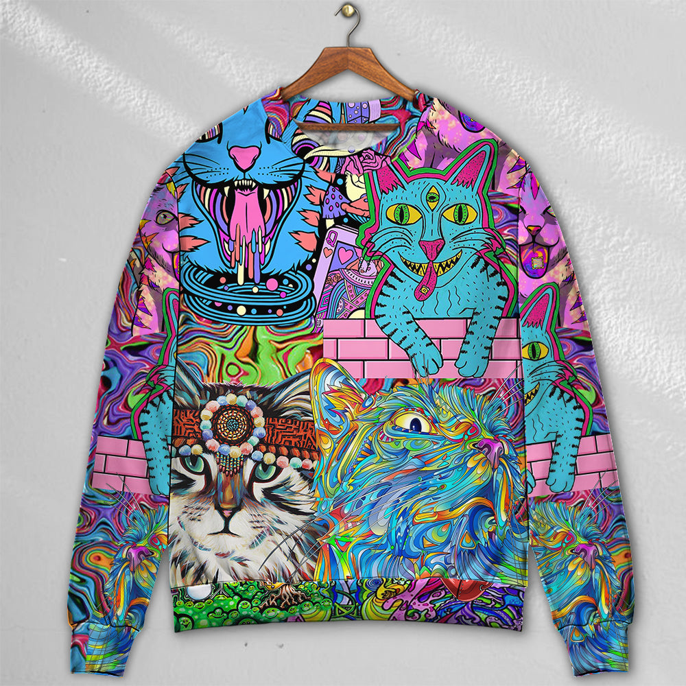 Hippie Cat Colorful World Sweater For Festival Adventures Vacations And Relaxed Daily Styling