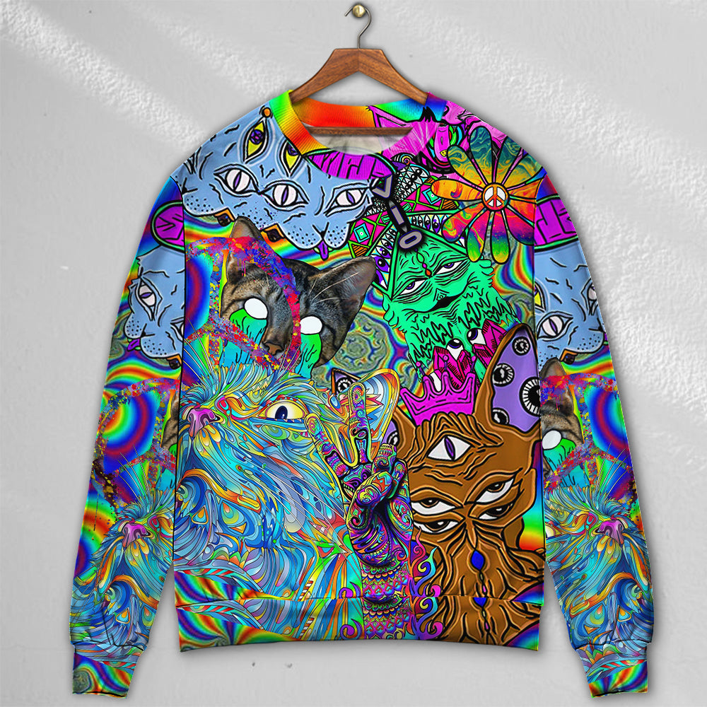 Hippie Cat Abstract Mind Sweater For Free Spirited Outfits Holidays And Everyday Comfort