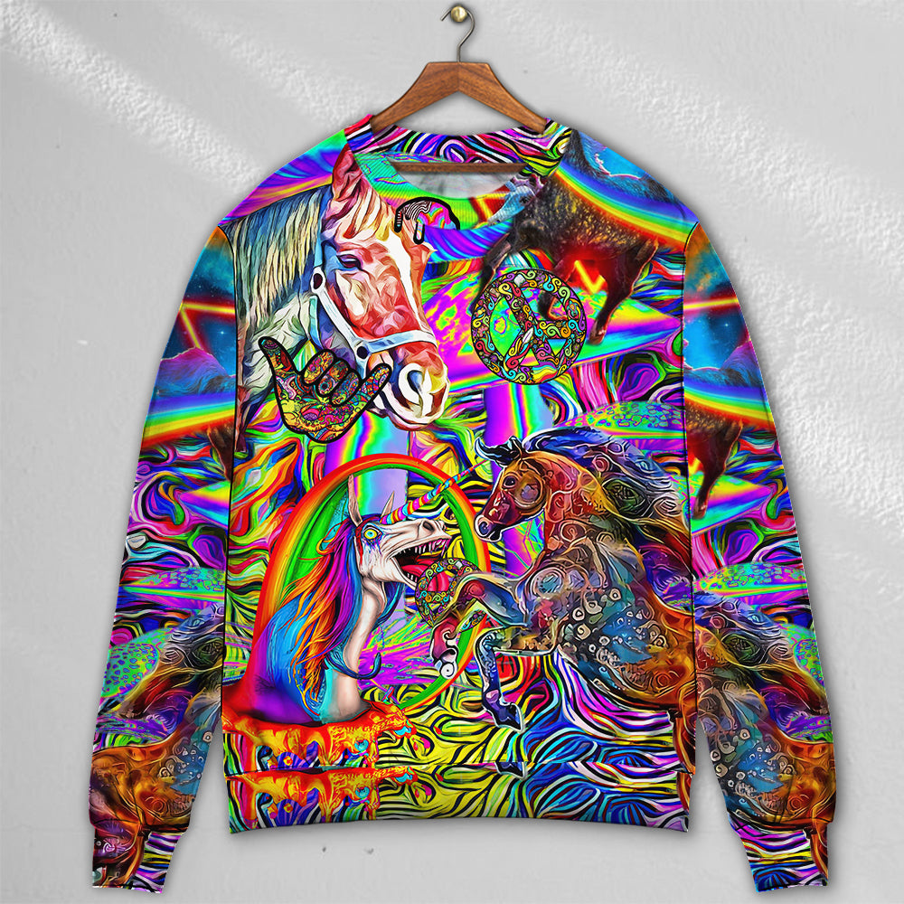 Hippie Horse Free Spirit Run Sweater For Psychedelic Art Fans Outdoor Events And Distinctive Gifts