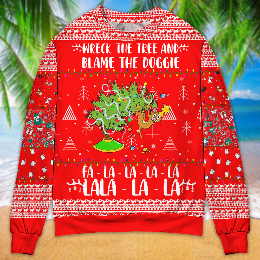 Cat Wrecks Tree Christmas Red Sweater For Family Gatherings Winter Travel And Everyday Seasonal Comfort