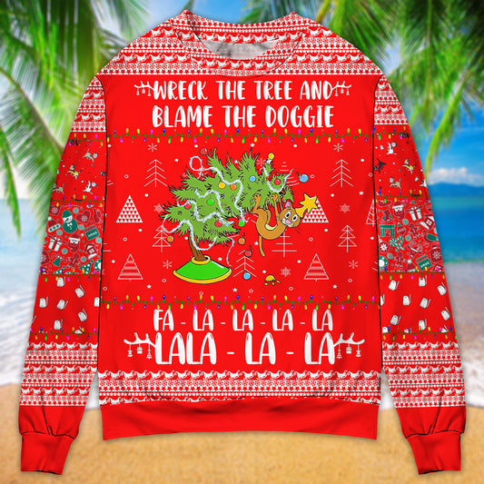 Cat Wrecks Tree Christmas Red Sweater For Family Gatherings Winter Travel And Everyday Seasonal Comfort