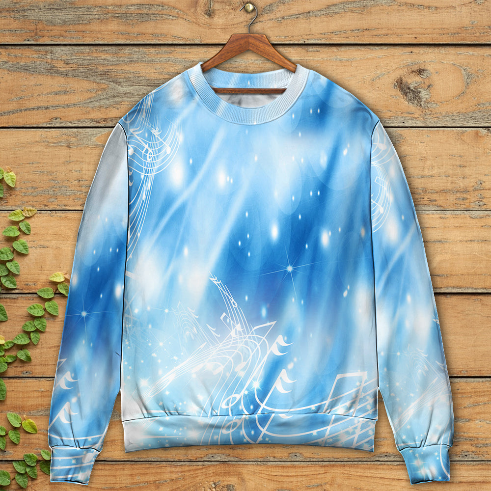 Musical Notes Dark Blue Sweater For Outdoor Events Weekend Trips And Relaxed Casual Wear