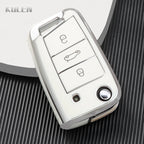 Car Key Cover Compatible with Volkswagen (VW) Golf 7 MK7 Tiguan MK2; SEAT Ateca Leon FR 2 Ibiza; Skoda Octavia – Carbon Fiber Style