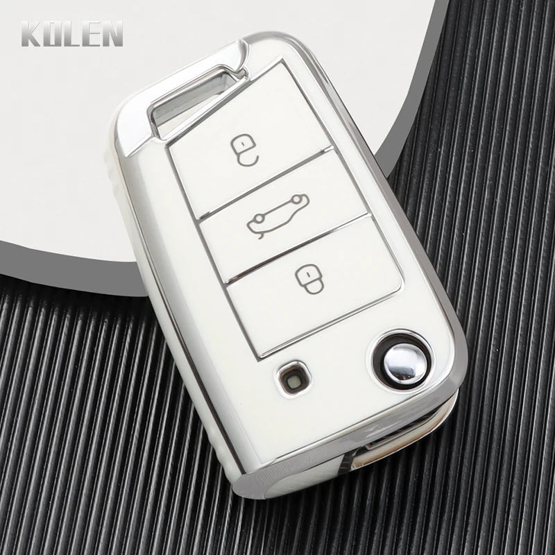 Car Key Cover Compatible with Volkswagen (VW) Golf 7 MK7 Tiguan MK2; SEAT Ateca Leon FR 2 Ibiza; Skoda Octavia – Carbon Fiber Style