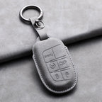 Leather Car Key Fob Cover Compatible with Jeep Commander, Grand, WK2, KL, BU, MP; Dodge; Chrysler 200, 300C