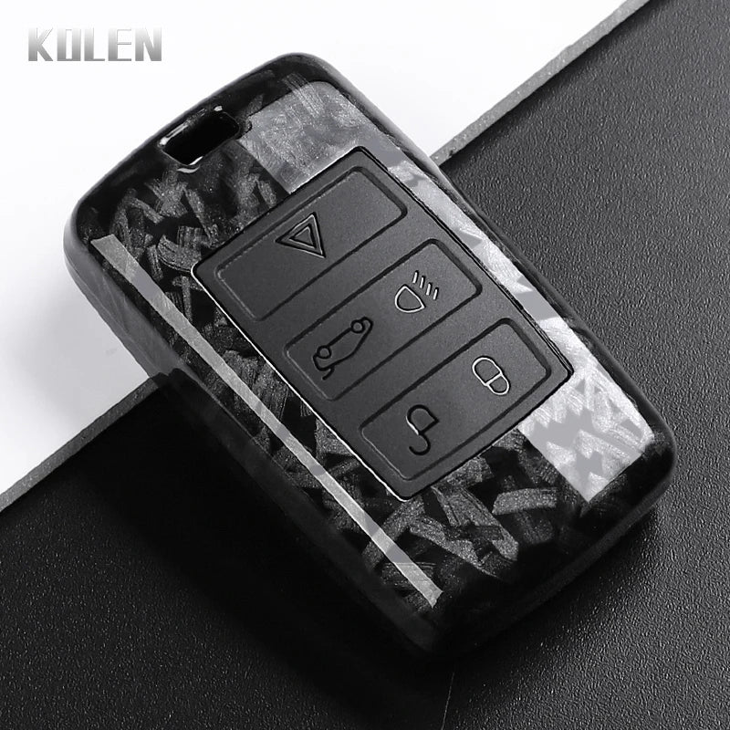 Car Key Cover Compatible with Land Rover Range Rover Sport Evoque Velar Discovery Defender; Jaguar XE E-PACE XF – Carbon Fiber Style