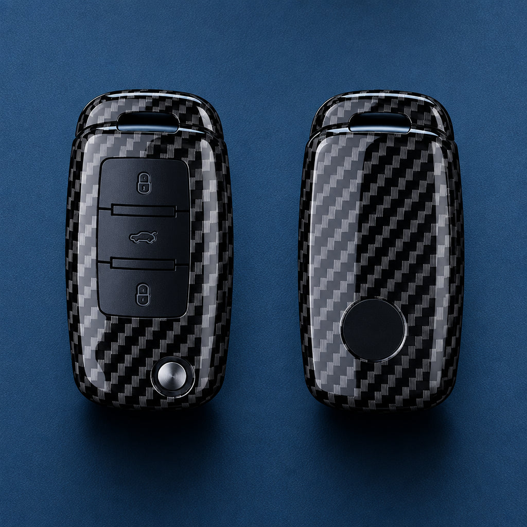 Car Key Cover Compatible with Volkswagen (VW) Polo Golf Passat Beetle Tiguan; SEAT Leon Altea; Skoda Octavia Kodiaq – Carbon Fiber Style