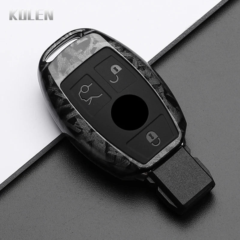 Car Key Cover Compatible with Mercedes-Benz A B C E Class GLS GLA GLK GLC CLS CLA AMG W204 W205 W212 W463 W176 – Carbon Fiber Style