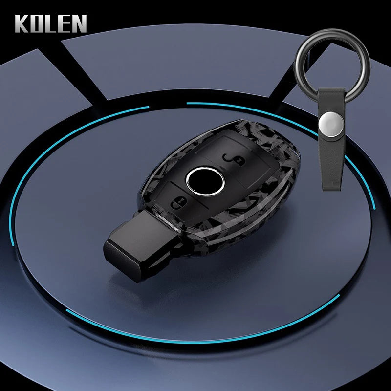 Car Key Cover Compatible with Mercedes-Benz A B C E S Class W204 W205 W212 W213 W176 GLC CLA AMG W177 X167 W463 – Carbon Fiber Style