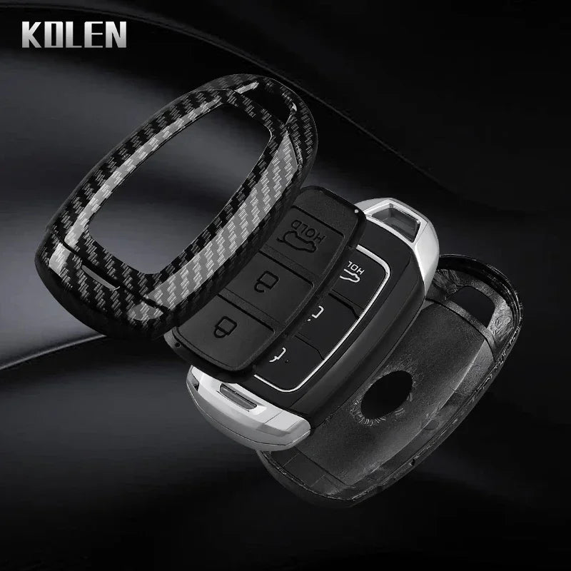 Car Key Cover Compatible with Hyundai i30 ix25 Elantra Kona Solaris Azera Grandeur IG TM Accent Santa Fe – Carbon Fiber Style